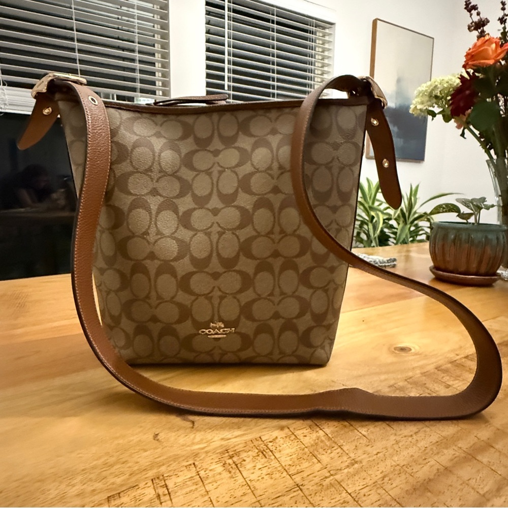 Coach Tan and Brown Signature Shoulder Bag